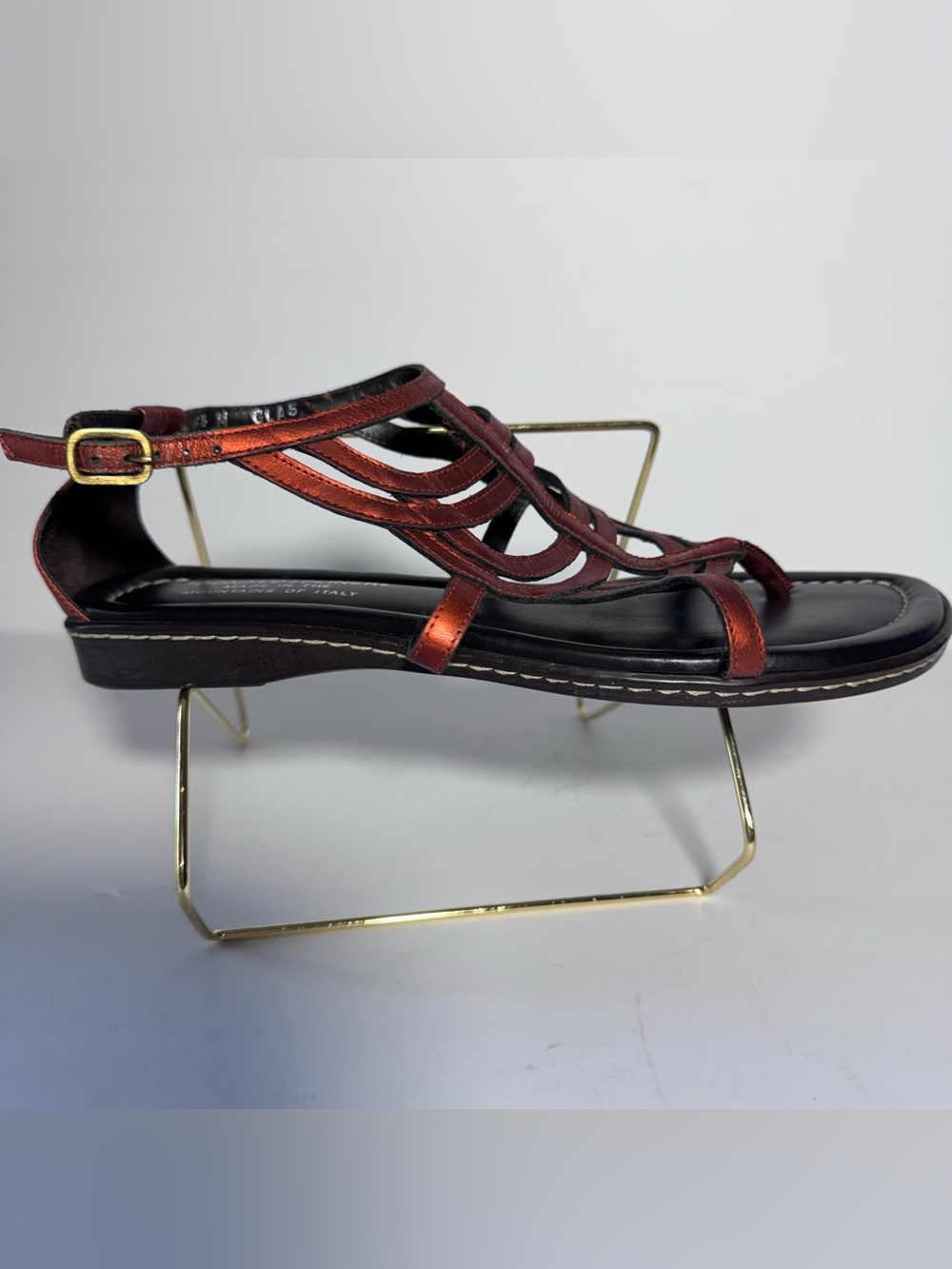 VTG Donald Pliner Peace for Children Metallic Leather Gladiator Sandal Flats 6.5 - Picture 4 of 10